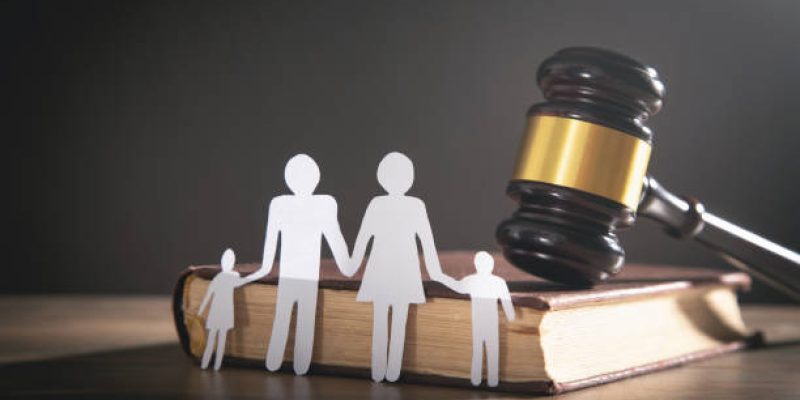 Paper cut family, judge gavel and book. Family Law